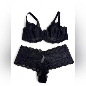 Adore Me black lace bra and panty set 38DD, Size L